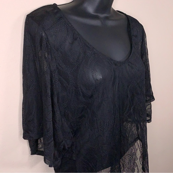 Small Lily Rose Black Lace Blouse Scoop Neckline Flowy Sheer Goth - Picture 7 of 13